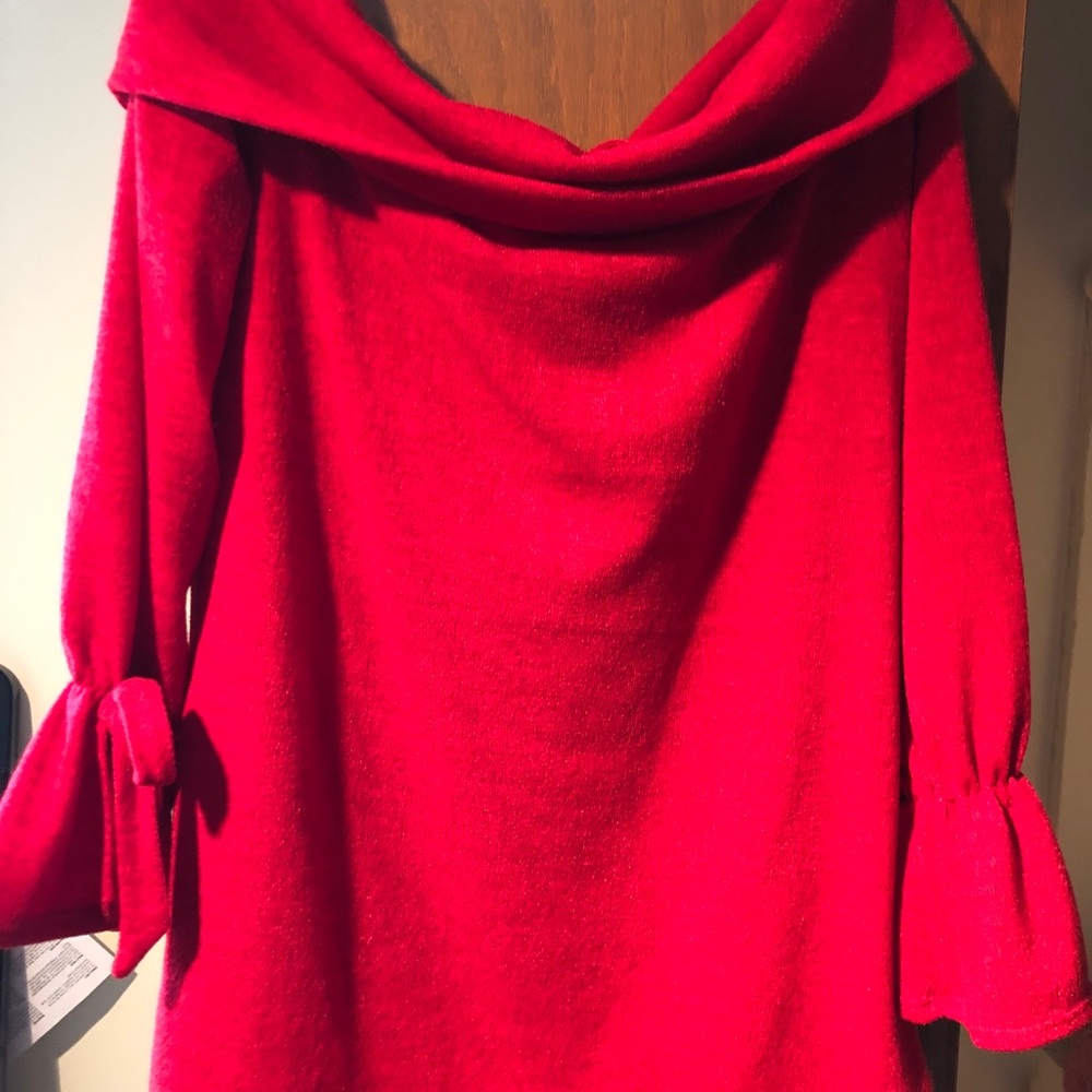 Red off the shoulder sweater from Dottie Couture!